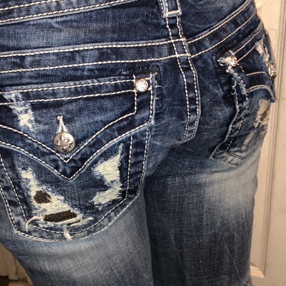 Miss Me cuffed skinny jeans w gold sequin accents
